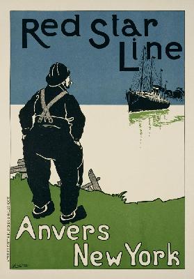 Reproduction of a poster advertising 'The Red Star Line, from Anvers to New York'