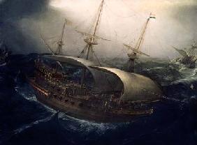 Dutch Battleship in a Storm  (detail)