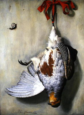Trompe l'Oeil with Partridge, 1666 (oil on canvas) from Hendrik de Fromantiou