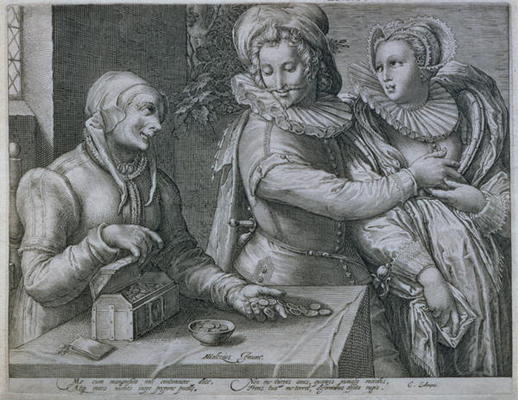 A Young Man Choosing Love of Beauty rather than Riches, engraved by Jacob Matham (1571-1631) (engrav from Hendrik Goltzius