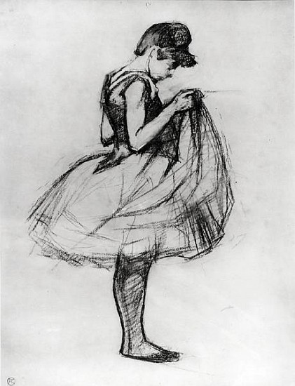Dancer adjusting her costume and hitching up her skirt from Henri de Toulouse-Lautrec