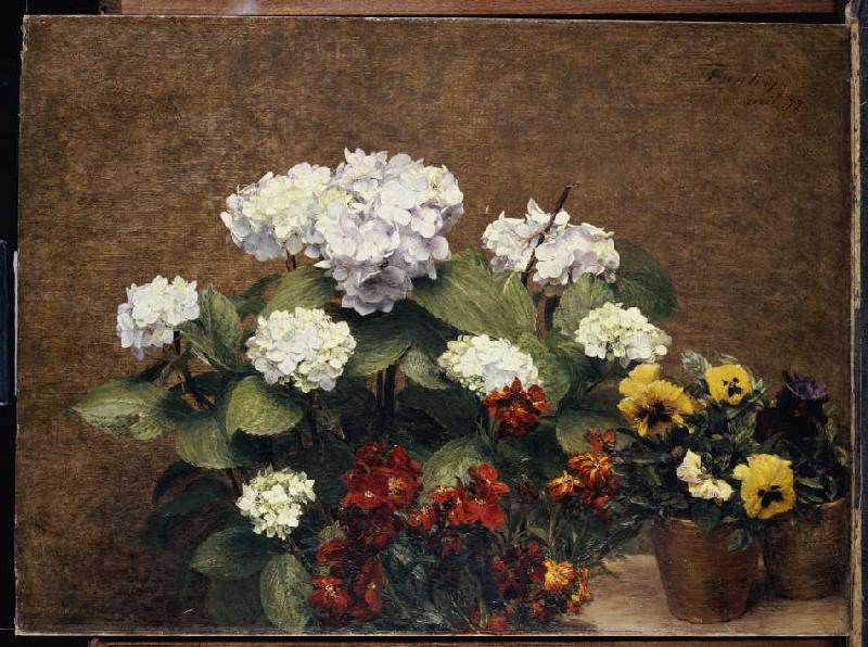 Quiet life with Hortensien and pansy from Henri Fantin-Latour
