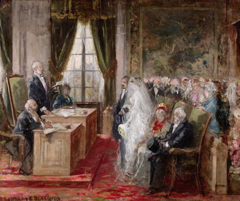 Study for the Civil Marriage in the Town Hall of the 19th Arrondissement, 1881 (oil on canvas) from Henri Gervex
