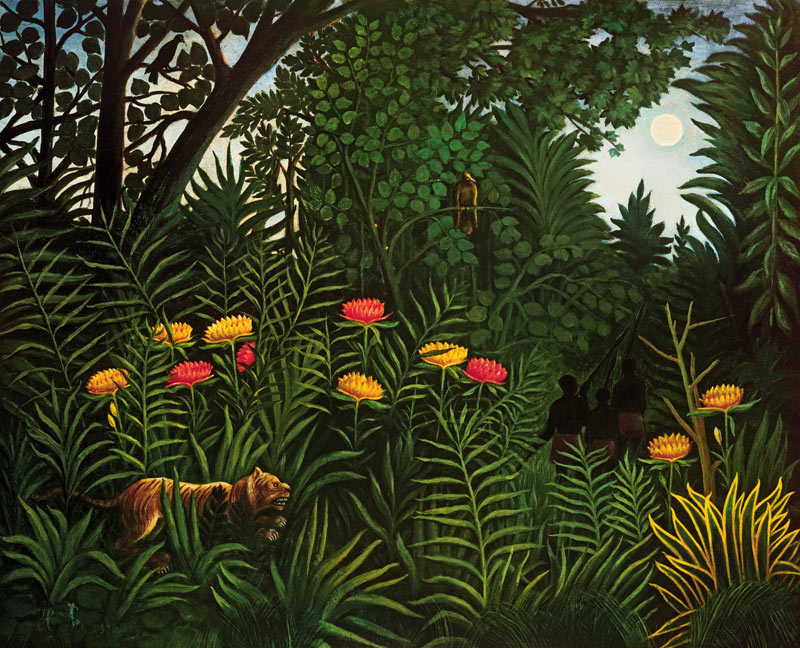 Jungle with tiger and hunters from Henri Julien-Félix Rousseau