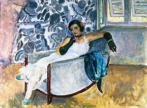 Lady with black gloves, sitting in an armchair. from Henri Lebasque