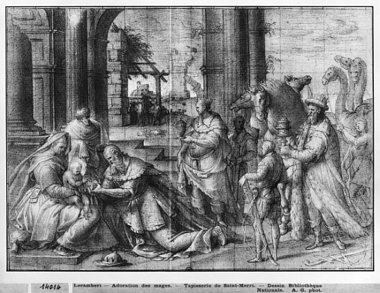 Life of Christ, Adoration of the Magi, preparatory study of tapestry cartoon for the Church Saint-Me from Henri Lerambert