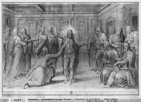 Life of Christ, Incredulity of St. Thomas, preparatory study of tapestry cartoon for the Church Sain from Henri Lerambert