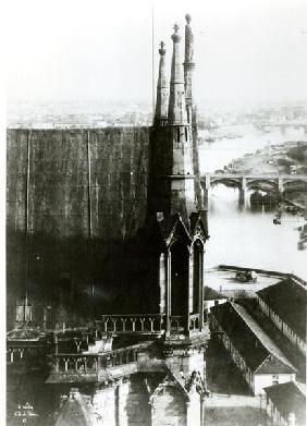 View of the Cathedral of Notre-Dame in Paris and the River Seine, c.1853 (b/w photo) 