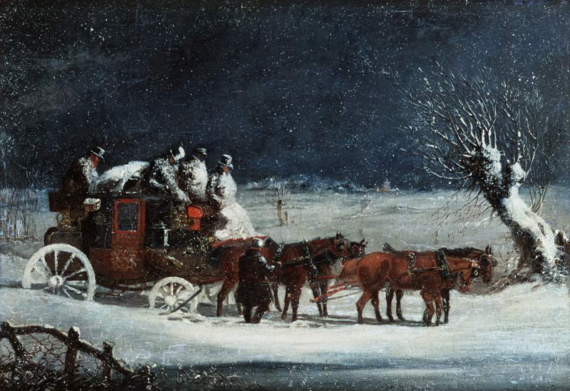 The mail coach London-Dover in the snowstorm. from Henry Alken d.Ä.