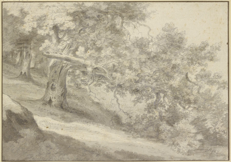 Bergabhang mit Bäumen, ein großer Ast ist an einer Eiche abgebrochen from Herman van Swanevelt