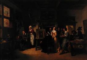 Rembrandt (1606-69) visiting the studio of Gabriel Metsu (1629-87)