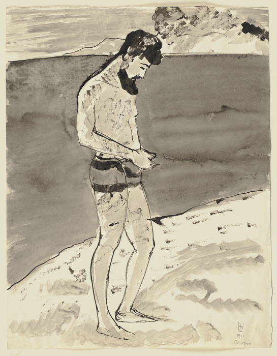 Bärtiger Mann in Badehose an der Côte d’Azur from Hermann Lismann