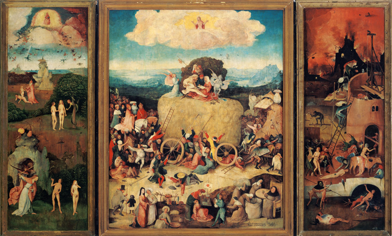Triptych of the haycarts, total, open. from Hieronymus Bosch
