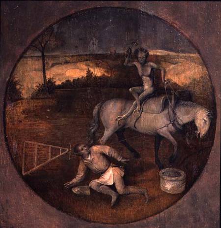 Ploughman unhorsed by demon from Hieronymus Bosch