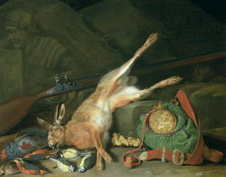 Still Life of a Hare with Hunting Equipment  (for pair see 93439) from Hieronymus the Elder Galle