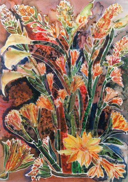Calla Lillies with Tuber Roses (coloured inks on silk)  from Hilary  Simon