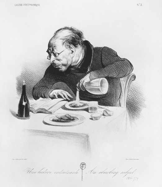 Series ''Galerie physionomique'', Une lecture entrainante, An absorbing subject, plate 3, illustrati from Honoré Daumier