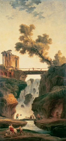 Landscape with waterfall from Hubert Robert