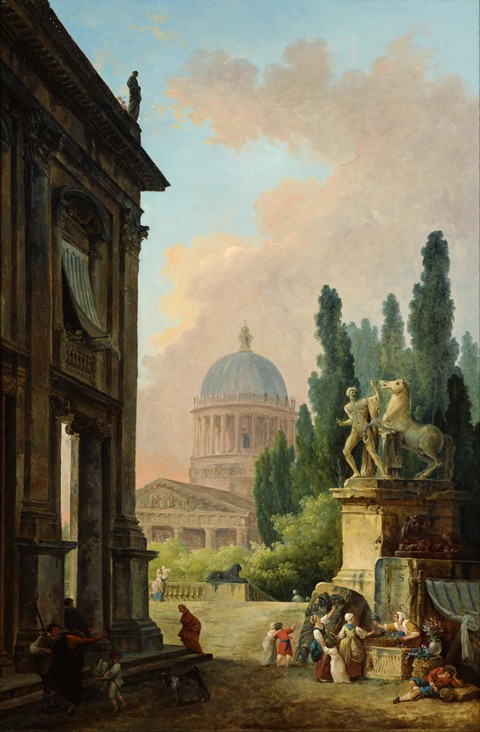 View of Rome with the Horse Tamer of the Monte Cavallo from Hubert Robert