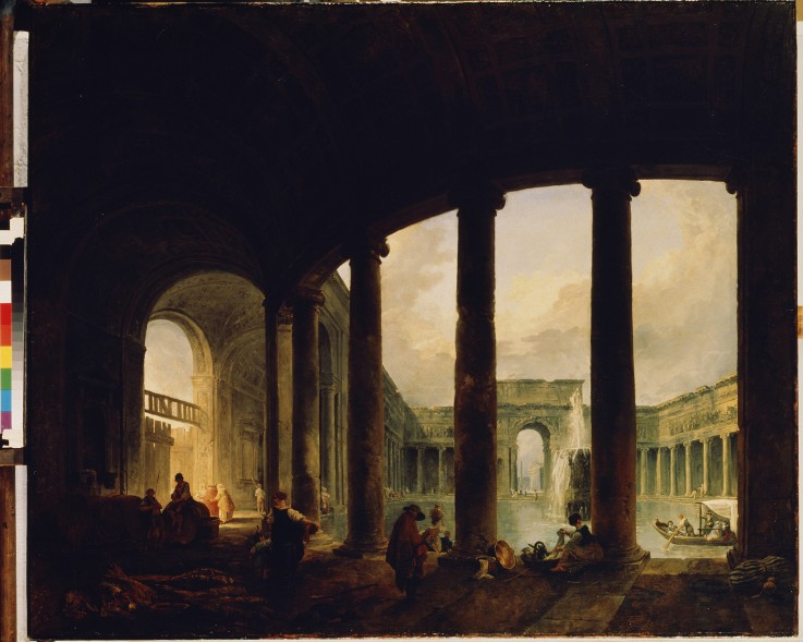 Pool Surrounded by a Colonnade (Villa Giulia?) from Hubert Robert
