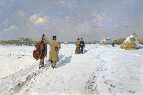 Musicians in winter returning home from Hugo Mühlig