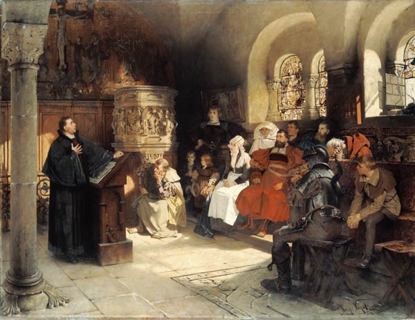 Luther Preaches using his Bible Translation while Imprisoned at Wartburg from Hugo Vogel