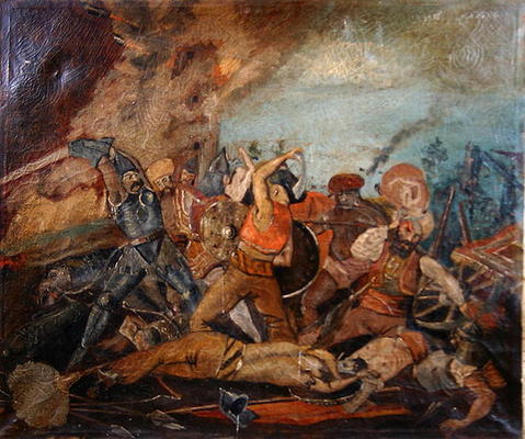 Ottoman and Hungarian Soldiers Fighting in the Seventeenth Century (oil on canvas) from Hungarian School (19th century)