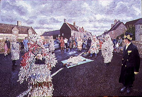 Boxing Day Mummers, Marshfield, 1998 (oil on board) (see also 107623)  from Huw S.  Parsons