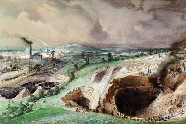 Open-cast Mines at Blanzy, Saone-et-Loire, 1857 (w/c on paper) from Ignace Francois Bonhomme