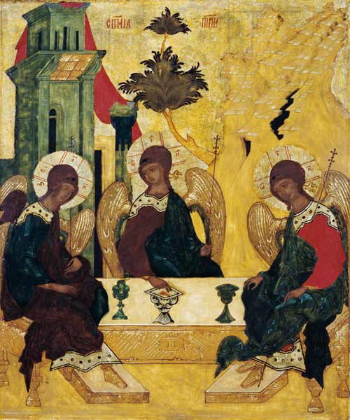 The St. three agreement in the form of the three juvenile angels in the house of Abraham. from Ikone (russisch)