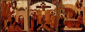 Triptych links: Move in Jerusalem middle: Crucifixion, on the right foot ablution from Ikone (russisch)