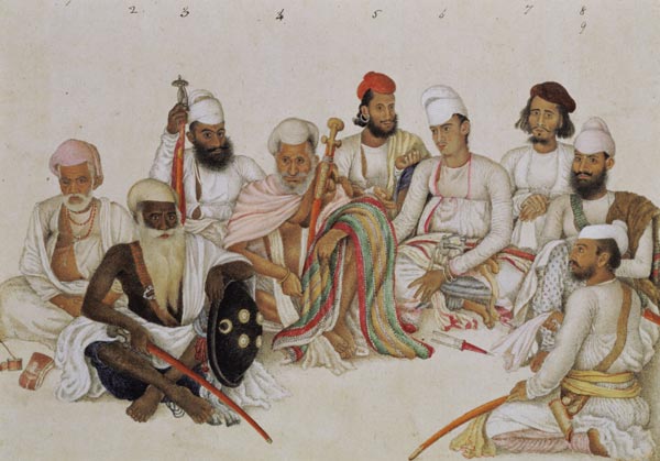 Nine courtiers and servants of the Raja Patiala, c.1817 (pencil & gouache on paper) from Indian School