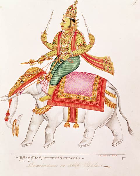 Indra, God of Storms, riding on an elephant, 1820-25 from Indian School