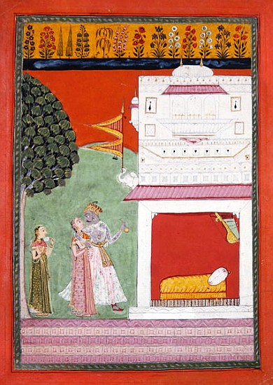 Lovers approaching a bed chamber, Malwa, c.1680 from Indian School