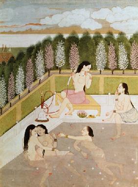 Girls Bathing, Pahari Style, Kangra School, Himachel Pradesh