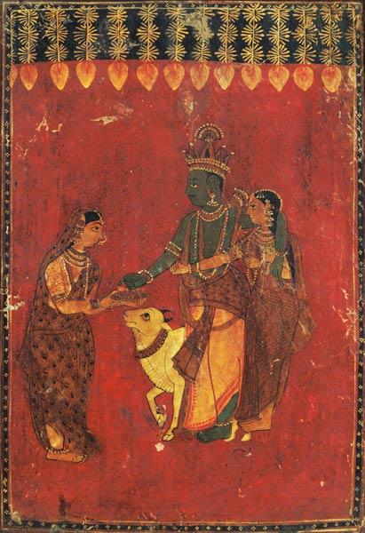 Krishna and Radha with a Cow and a Gopi