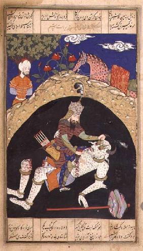 Rustam slays the White Div of Mazandaran, illustration from the 'Shahnama' (Book of Kings), by Abu'l