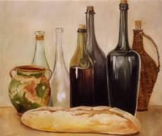 Still life with Bottles and Bread