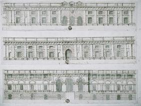 Palazzo del Te, Mantua designed by Giulio Romano, drawing of 3 facades