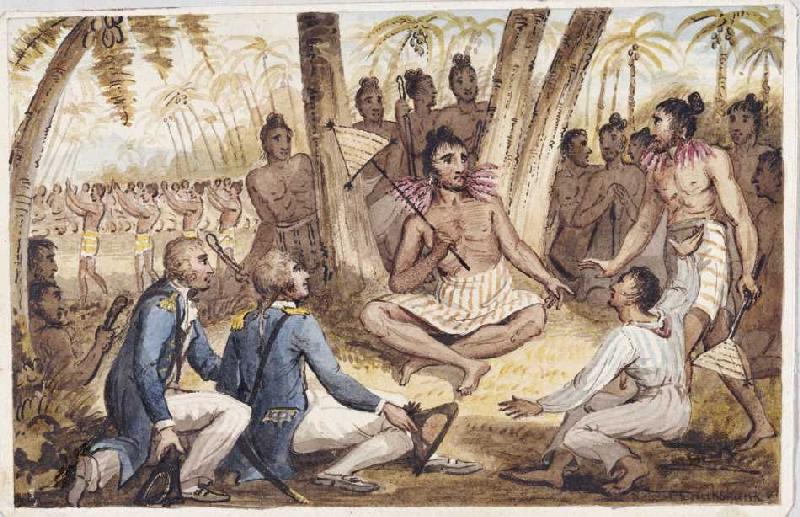 Einer von 13 Drucken aus: Die Reisen des Captain Cook. from Isaac Robert Cruikshank