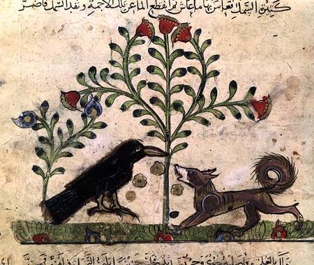 The Fox and the Crow, illustration from 'The Fables of Bidpai' from Islamic School