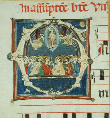 Historiated initial 'G' depicting the Assumption of the Virgin (vellum) from Italian pictural school