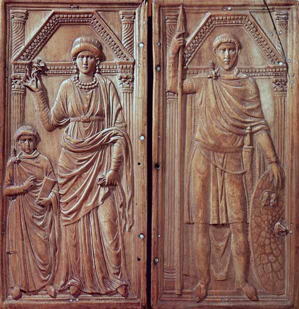 Diptych depicting Stilicho (c.365-408), Serena and Eucharius from Italian pictural school