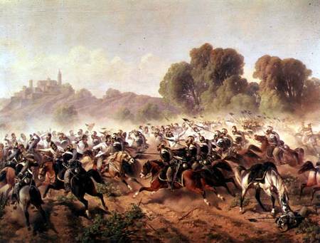 Detail of the Charge of the Battalion of Genova and Savoia Cavalry at the Volta Mountains from Italian pictural school