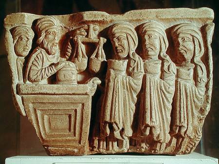 Font depicting an unguent seller from Italian pictural school