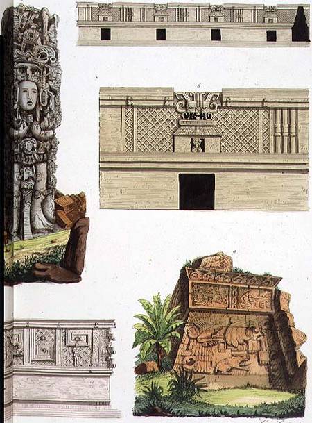 Mexican Antiquities, architectural details from plate 48 of 'The History of the Nations' from Italian pictural school
