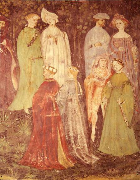 The Month of June, detail of noblemen and women walking from Italian pictural school