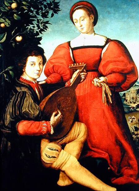 Venetian Lady and Lute Player from Italian pictural school