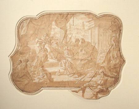 A Venetian scene of a bound princess brought before a ruler (ink, brown wash & pencil on from Italian pictural school