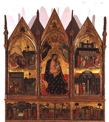 Triptych: Madonna and Child Enthroned flanked by scenes from the life of St. Bartholomew with a pred from Italian School, (14th century)
